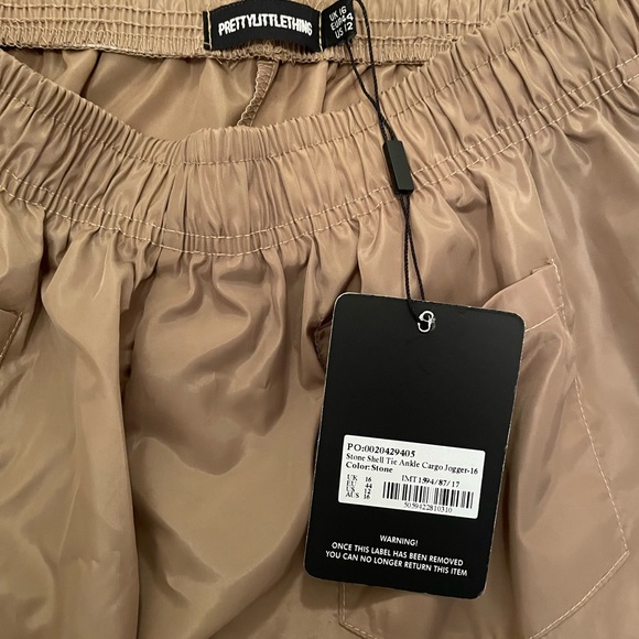 Size 12 Pretty Little Thing Shell Tie Ankle Cargo Joggers in stone - Picture 3 of 7